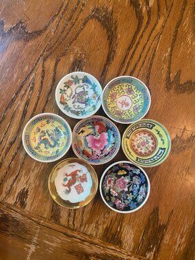 Chinoiserie Ring Pill Dish Chinese Mini Dipping Sauce Bowl Set Of 7